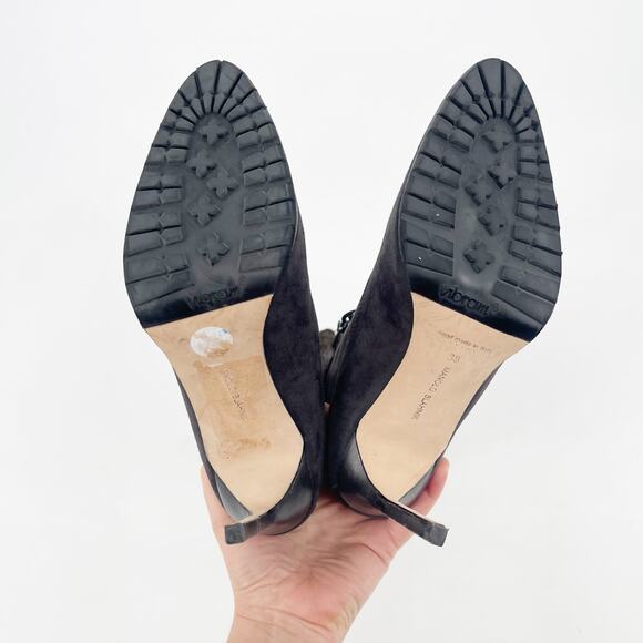 Manolo Blahnik Y2K Oklamod Dark Taupe Suede Fur Trim Lace Up Ankle Boots IT 38 - Picture 9 of 11